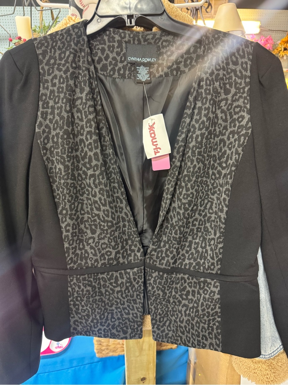 Cynthia Rowley Black Leopard-Print Open Blazer